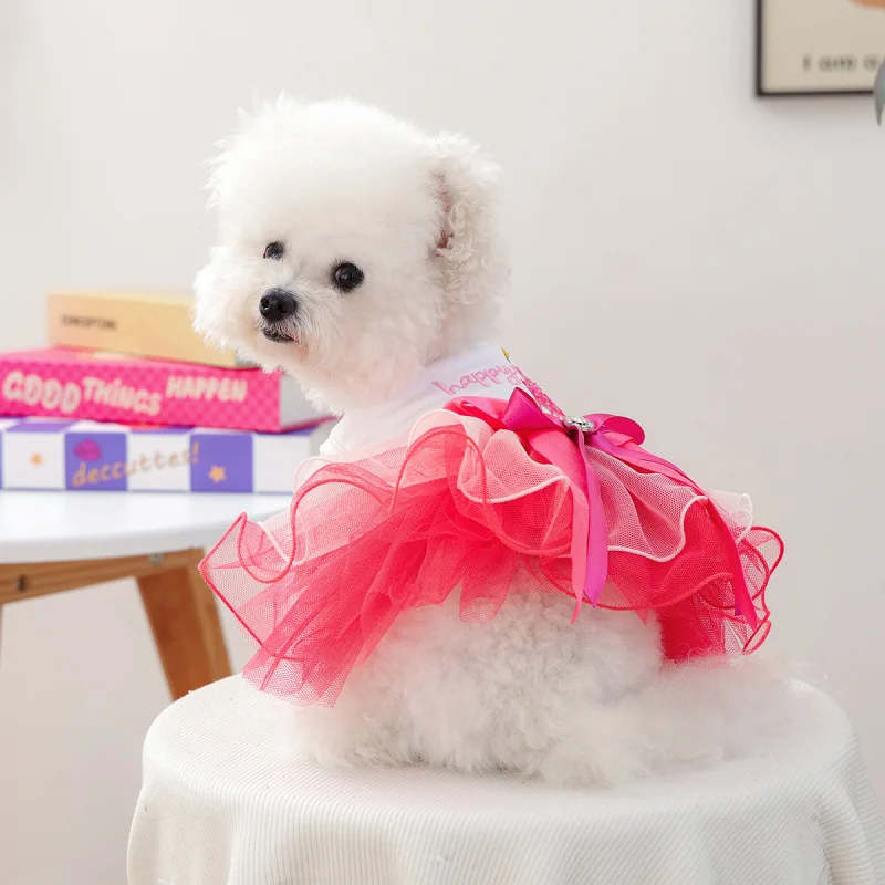 

Pet Dog Cat Dress Birthday Celebration Tulle Skirt Autumn Winter Warm, Cute Small Puppy Comfortable Cozy Party Gown