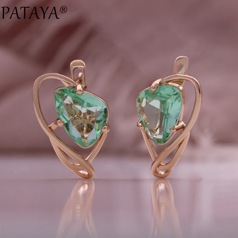 AYA Sparkling Green Natural Zircon  Earrings Rings Pendant Necklace Women Luxury 585 Rose Gold Color Party Daily Jewelry Sets