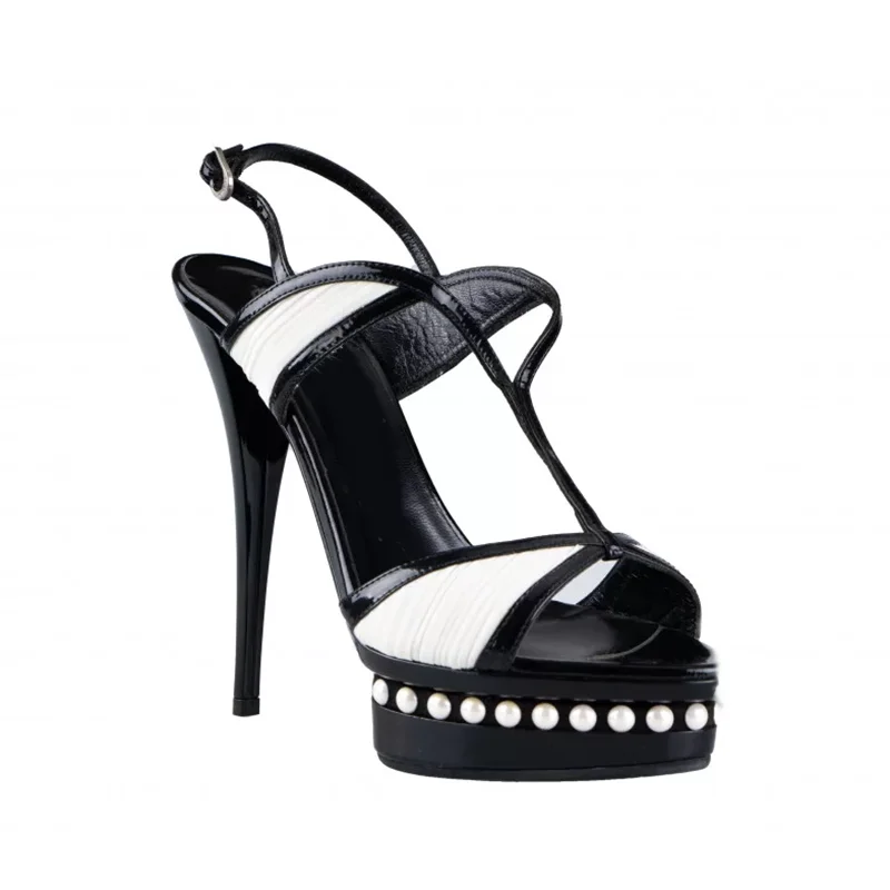 Mesh Pleated Patchwork Platform Sandals Sexy Pointed Toe Leather Thin Heel Custaomized New Arrivals Fashion Women Modern