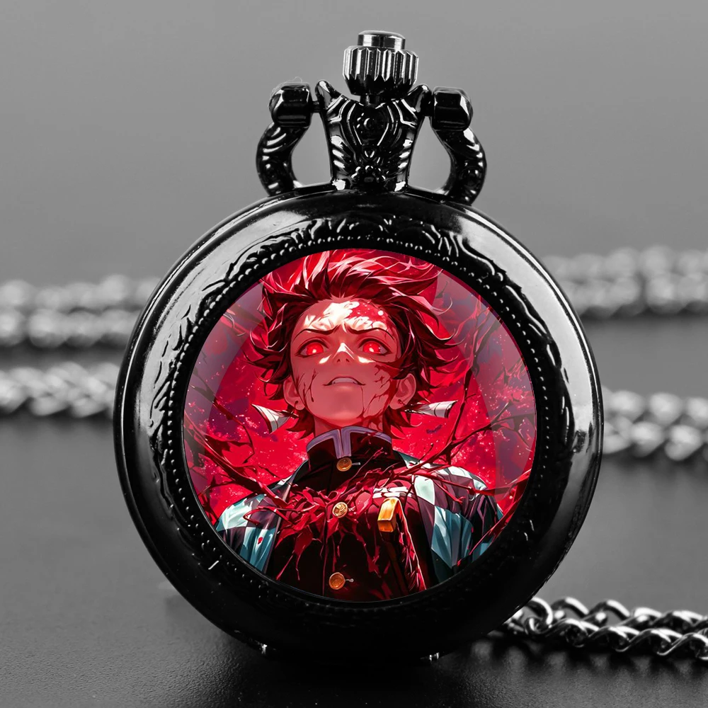 Demon Slayer Tanjiro Nezuko Anime Quartz Pocket Watch Pendant Necklace Clock Watch for Children Men Women Jewelry Gifts