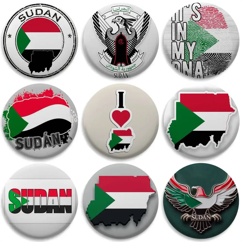 Флаги Судана карта логотип значки, круглая брошка, креативные булавки для одежды, шапок, рюкзаков, подарочные аксессуары