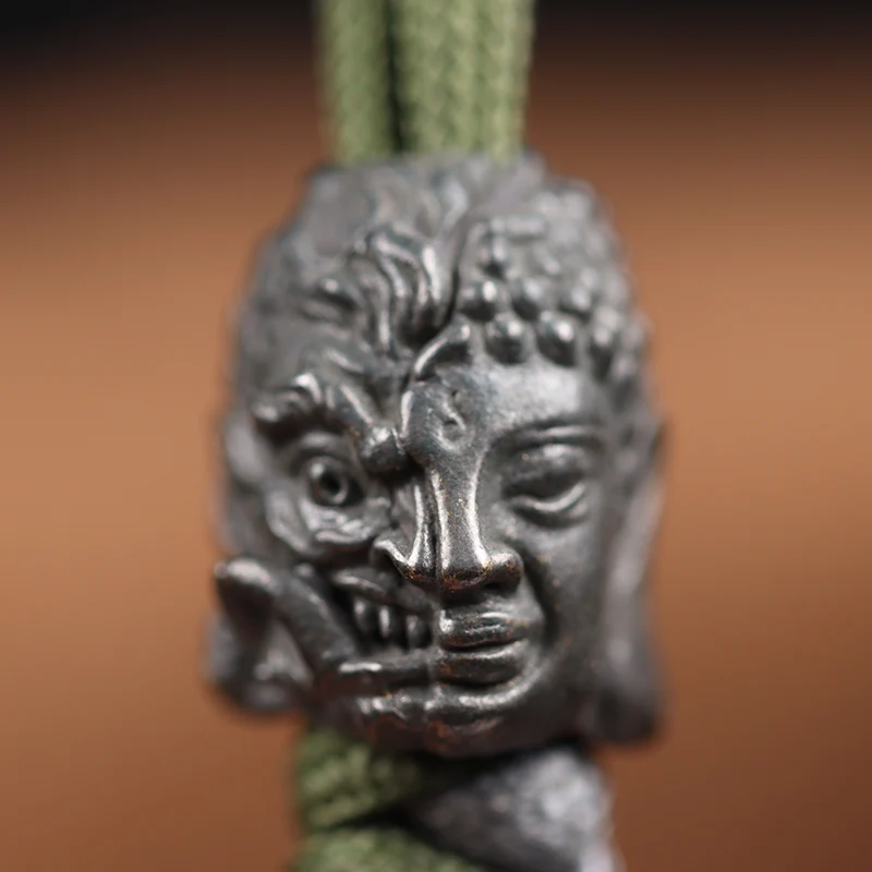 Good Evil Devil Buddha Face Brass Knife Bead DIY Umbrella Rope EDC Paracord Bracelet Accessories Woven Lanyard Pendant Religious