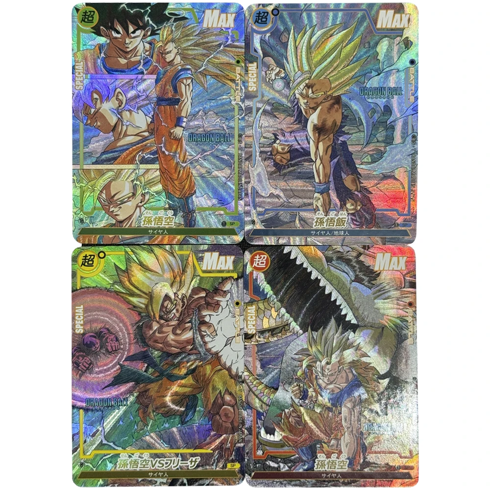 

4Pcs/set Diy Self Made Dragon Ball Super Saiyan Shenron Goku Gohan Texture Flash Cards Frieza Classic Anime Collection Cards Toy