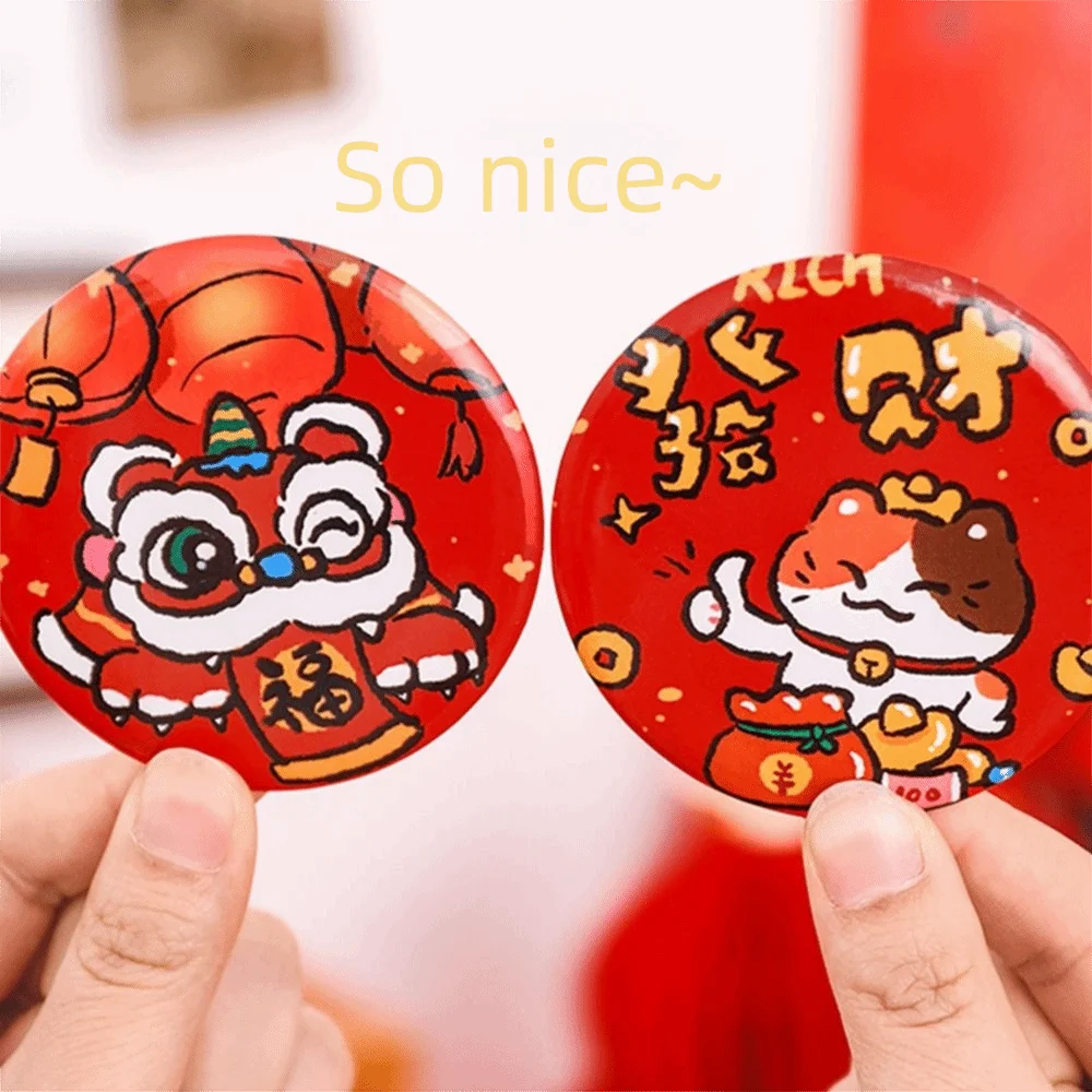 Glazen cartoon lentefestivalspiegel Gemakkelijk mee te nemen zakmake-upspiegel Handheld kleine ronde spiegel Draagbare mini-make-upspiegel