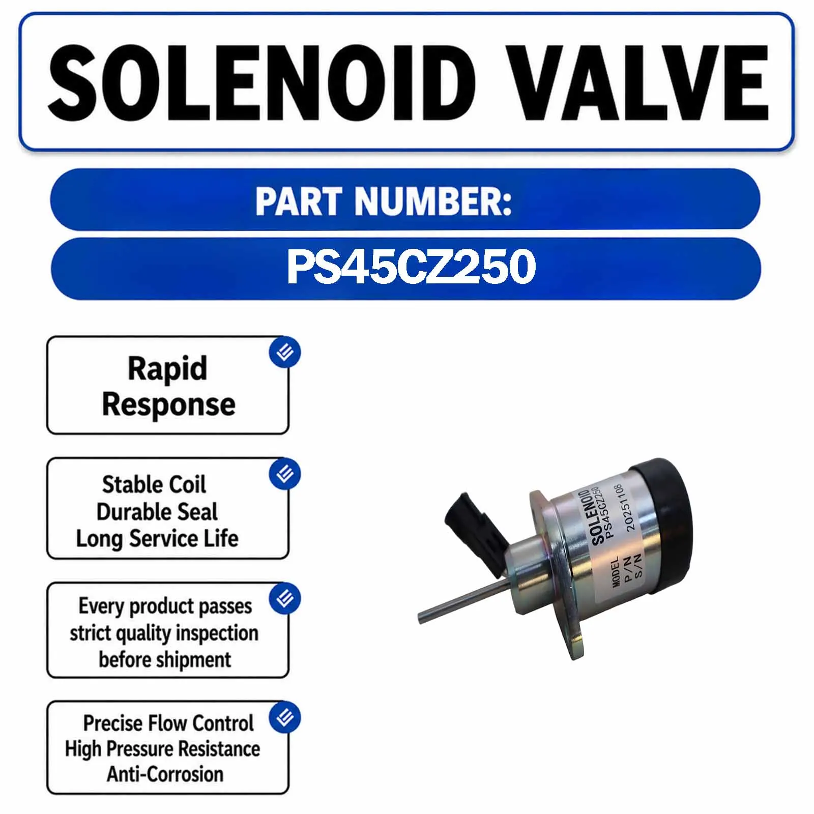 PS45CZ250 12V Fuel Shut off Solenoid For Kubota V2203 V2607 V3300 V3307 V3800 V3800DI D1503  Engine