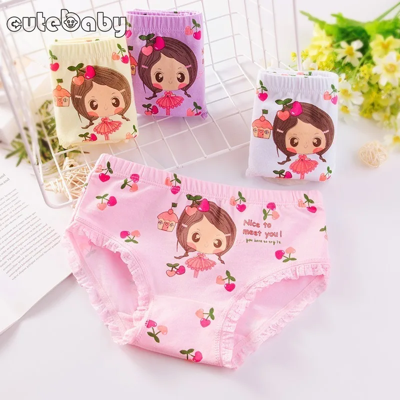 Girls Quality Fine Cotton Underwear Bright Printing Soft Panties Kids Breathable Underpants Girls Lace Boxer Briefs