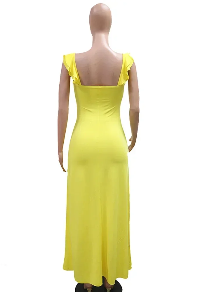 Robes longues élégantes découpées avec anneaux toriques, sans manches, à volants, robes de soirée, Sexy, Clubwear, nouvelle collection 2025