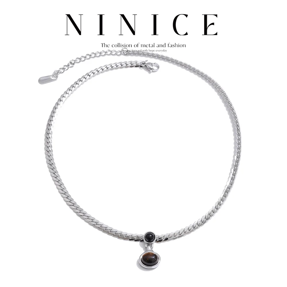 NiNice Stainless Steel Tiger Stone Drop Necklace for Women High Quality Cuban Chain Fashion Collar Jewelry Recommend