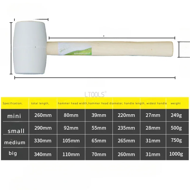 Imagem -06 - Martelo de Borracha Americano para Decoração Aplicação de Telhas Batendo o Chão Grande e Médio-pequeno Madeira Specail Tool