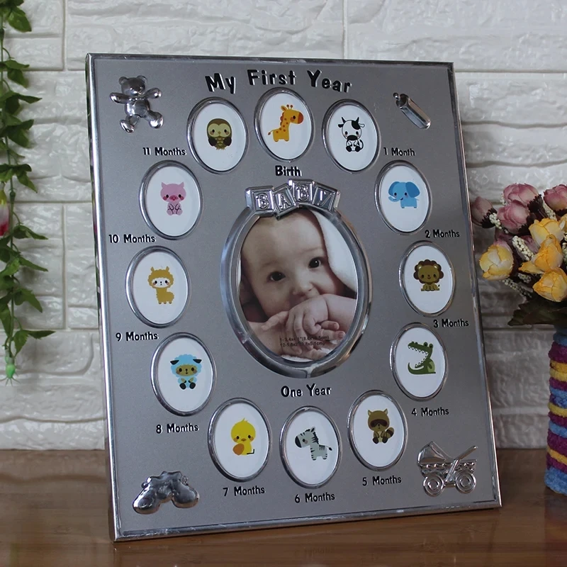 1Pc Baby 12 Months Photo Frame My First Year Baby Picture Frame Growth Record Photo Frame Infant Birthday Display Rack (White)