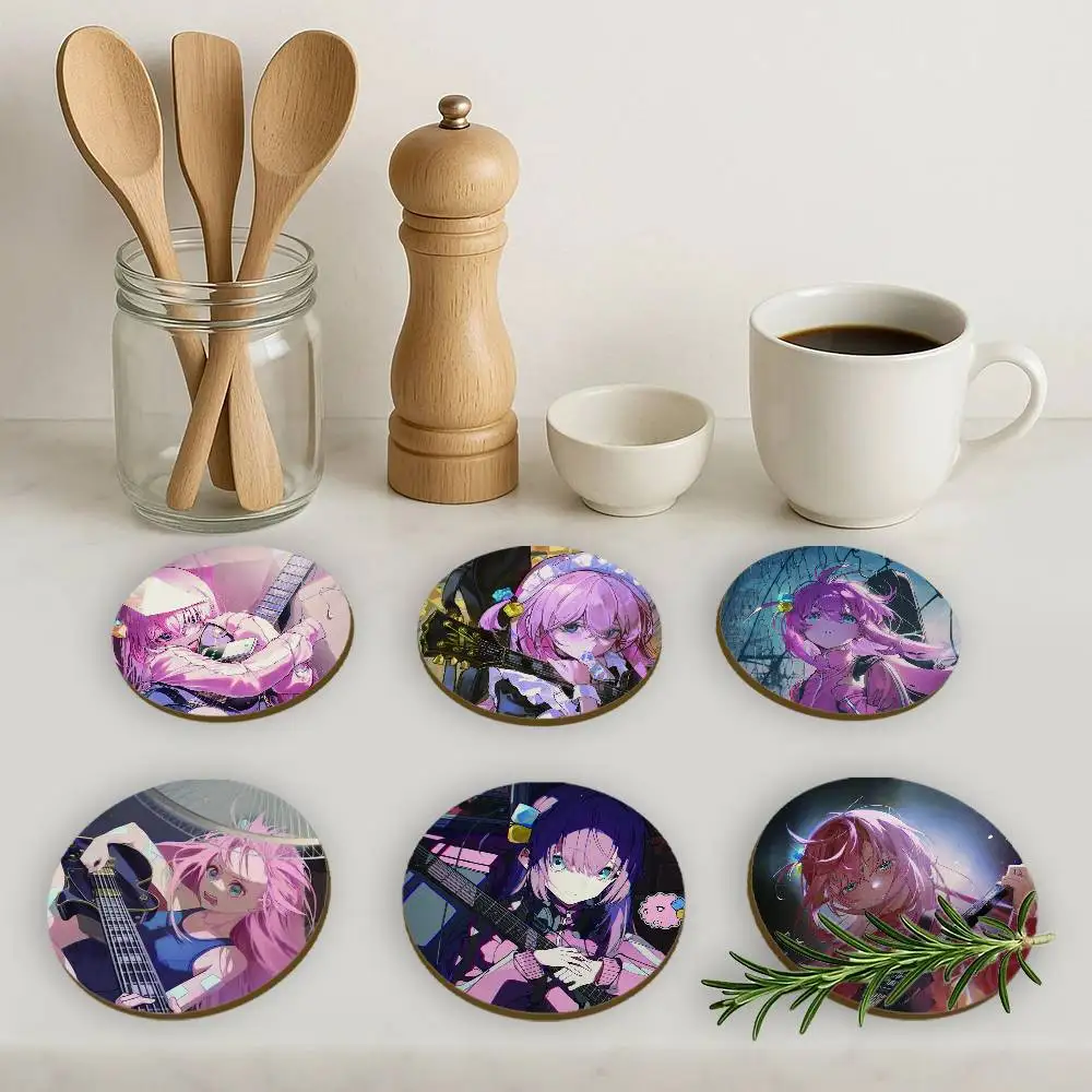 Anime Gotoh Hitori 2D Wooden Coasters Heat Resistant Non-Slip Holiday Birthday Gift Durable