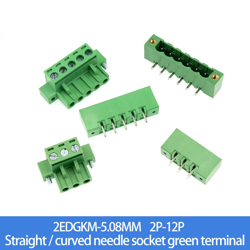 2EDGKM-5.08MM green wiring terminal PCB with fixed ear plug-in screw straight/bent pin 2P-12P terminal block