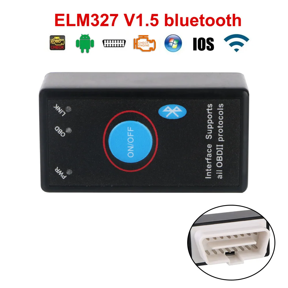 

Автомобильный диагностический сканер ELM327, Bluetooth V1.5 детектор, считыватель кодов для IOS/Android, адаптер интерфейса OBD2