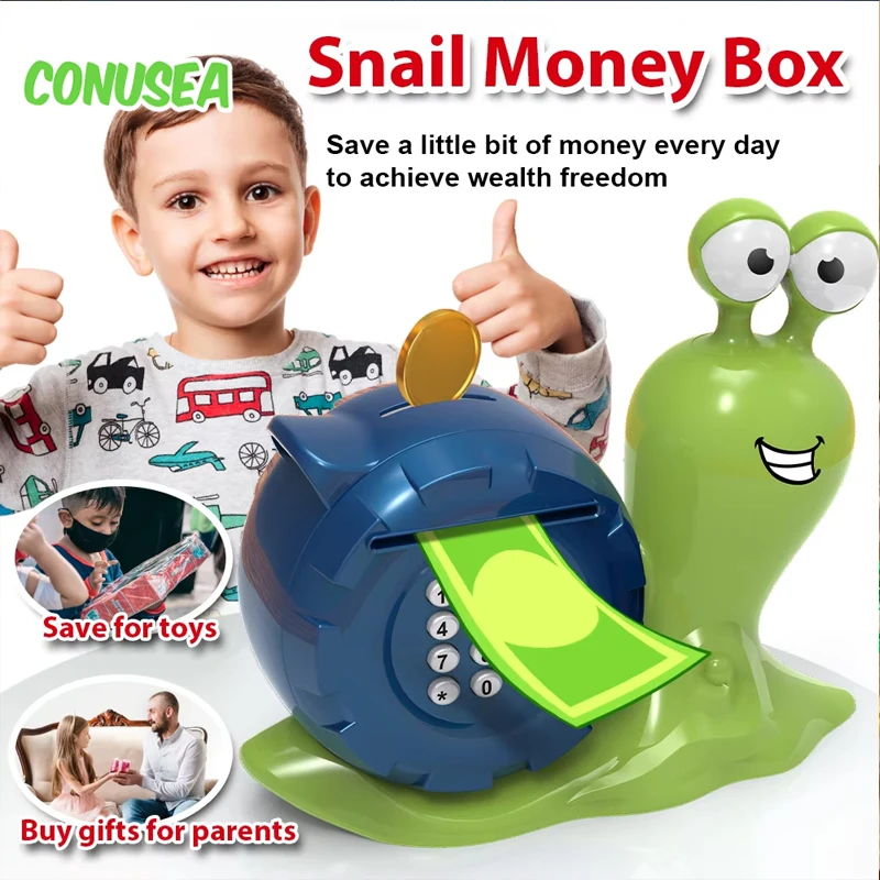 Snail Moneybox Piggy Bank Toy Pretend Play Cartoon Animal Money Box Coin Cash Save Piggybank Educational Birthday Gift for Kids