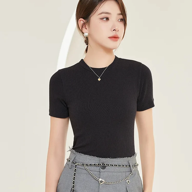 Spring Summer High-End Mulberry Silk Short-Sleeved T-Shirt Round Neck Breathable And Thin Top Soild Color Soft Female Clothing