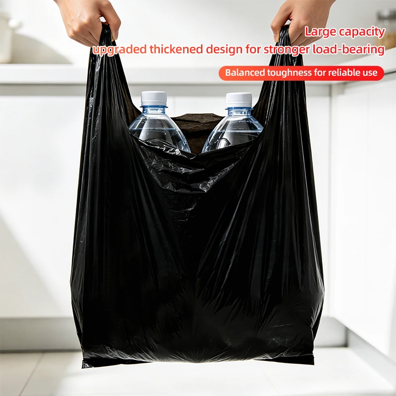 Large Strong Black T-Shirt Plastic Garbage/Trash/Bins Bags, Tear Resistant Leakproof Heavy Duty Vest, For Room, Kitchen, Car