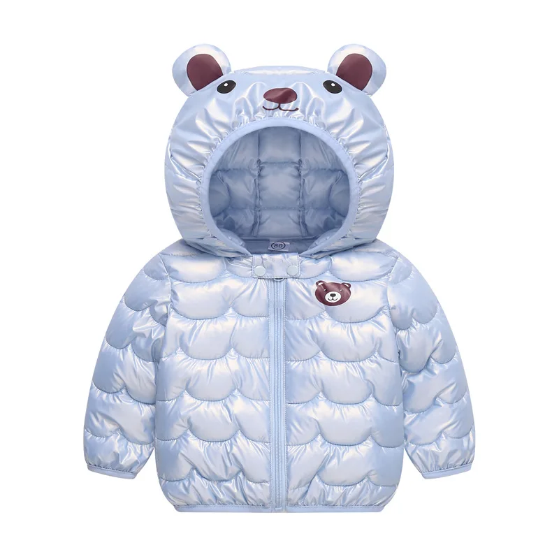 Bear Baby Girls Jacket Winter Solid Color Cartoon Pattrn Thick Warm Hooded Zipper Coat For 1-5 Years Autumn Boys Cotton Outwear