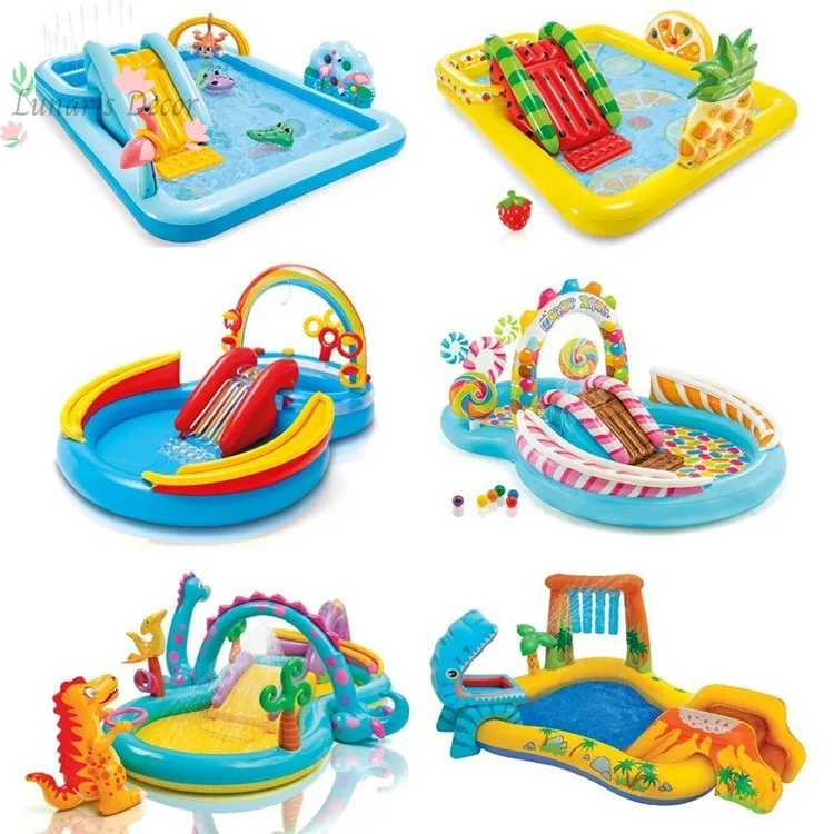 Rainbow Flamingo Pool, Family Fountain with Slide, Cartoon Inflatable Ocean Ball Pit
