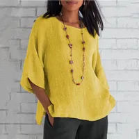 Cotton Blouse Shirts Summer O-Neck Three Quarter Loose Casual Blouse Tops Summer Cothes For Women Streetwear 3
