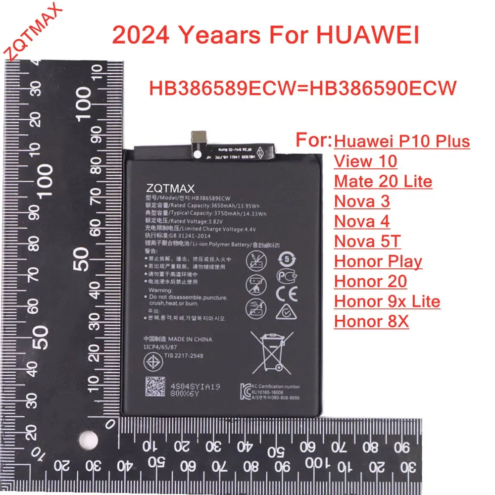 3750mAh HB386589ECW Battery For Huawei P10 PLUS View 10 V10 Honor 8x 20 Play 9x Lite Mate 20 Lite Nova 3 4 5T Phone Battery