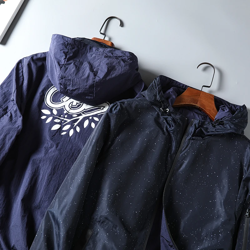 

Весенняя легкая мужская повседневная двусторонняя куртка с капюшоном и принтом в виде звезд и точек, тонкая, приталенная, молодежная верхняя одежда