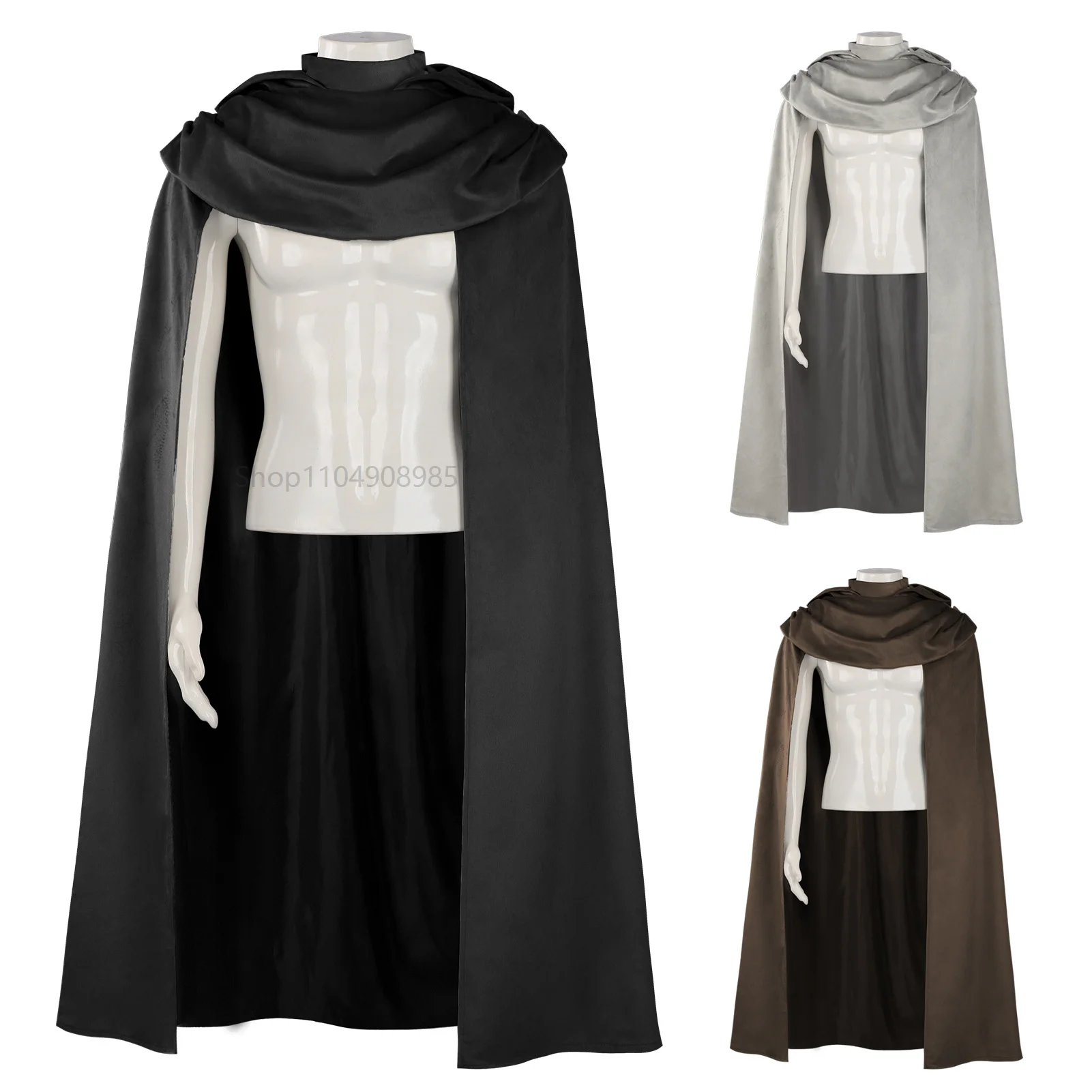 

Men Ancient Hooded Cloak Adult Medieval Hunter Archer Cape Wizard Warrior Coat Cosplay Stage Drama Costume Halloween