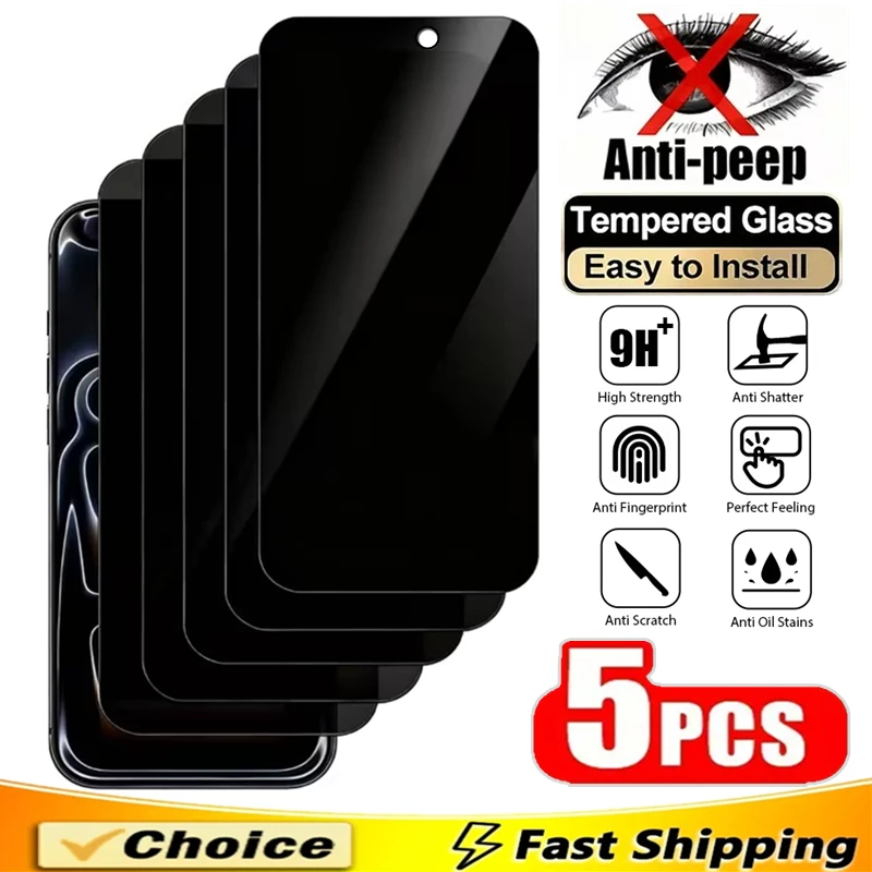 5er-Pack Blickschutzfolien für iPhone 17 16 15 14 11 12 13 Pro Max – Anti-Spionage-Glas für iPhone XR X XS 15 16 Plus
