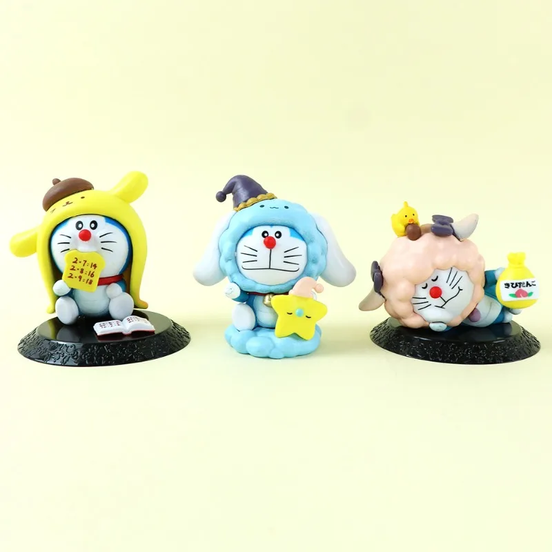 Figurka anime Tide Play Doraemon, Jingle Cat, seria Sanrio w przebraniu, urocza dekoracja na biurko, ozdoba.