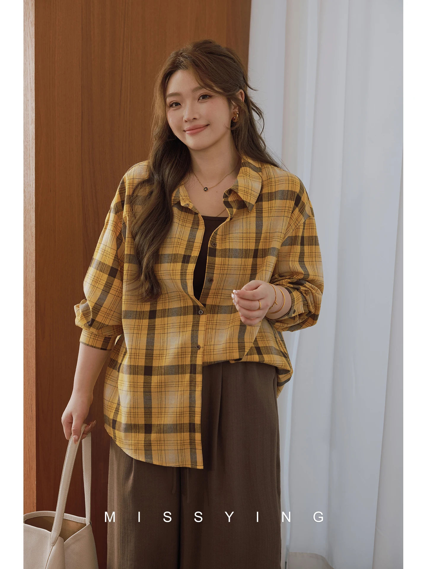 

Slimming Plaid irt Casual Sle Long Sve Cotton Spring Summer Autumn Winter Miss ng Big Size Women's Faion Top