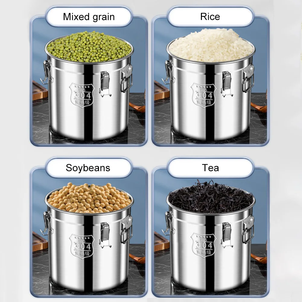 

6/12/21/33L 304 Stainless Steel Airtight Canister with Seal Lid Food Storage Container Kitchen Canister for Household Kitchen