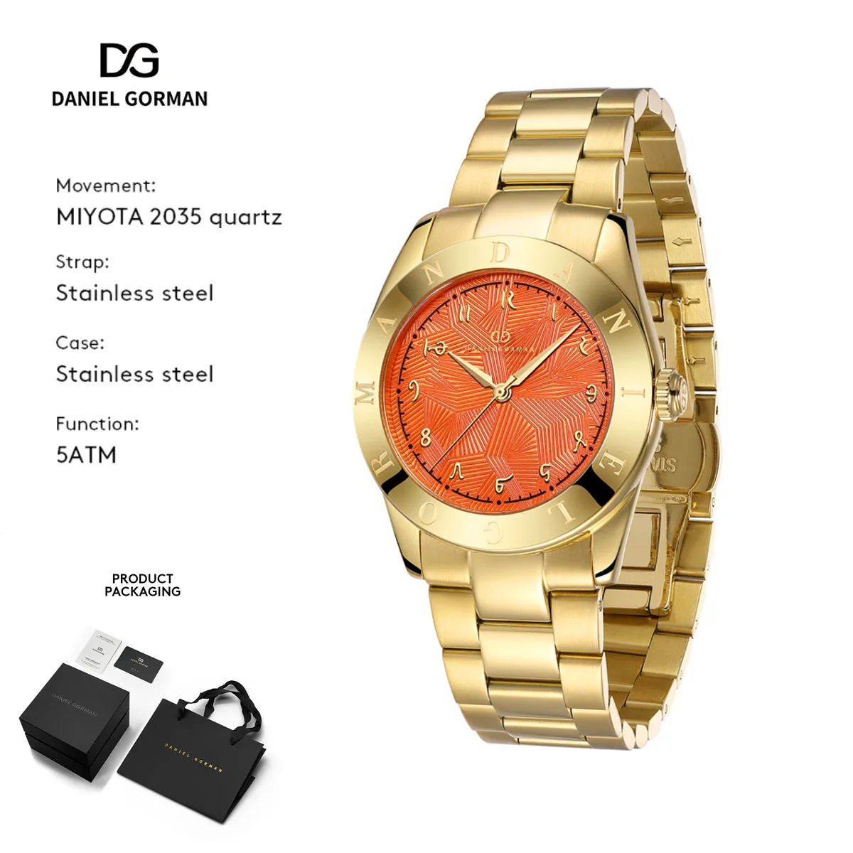 Daniel Gorman Dopamine Series Women's Quartz Watch - Gold Bracelet Colorful Dial Luxury Gift for Her