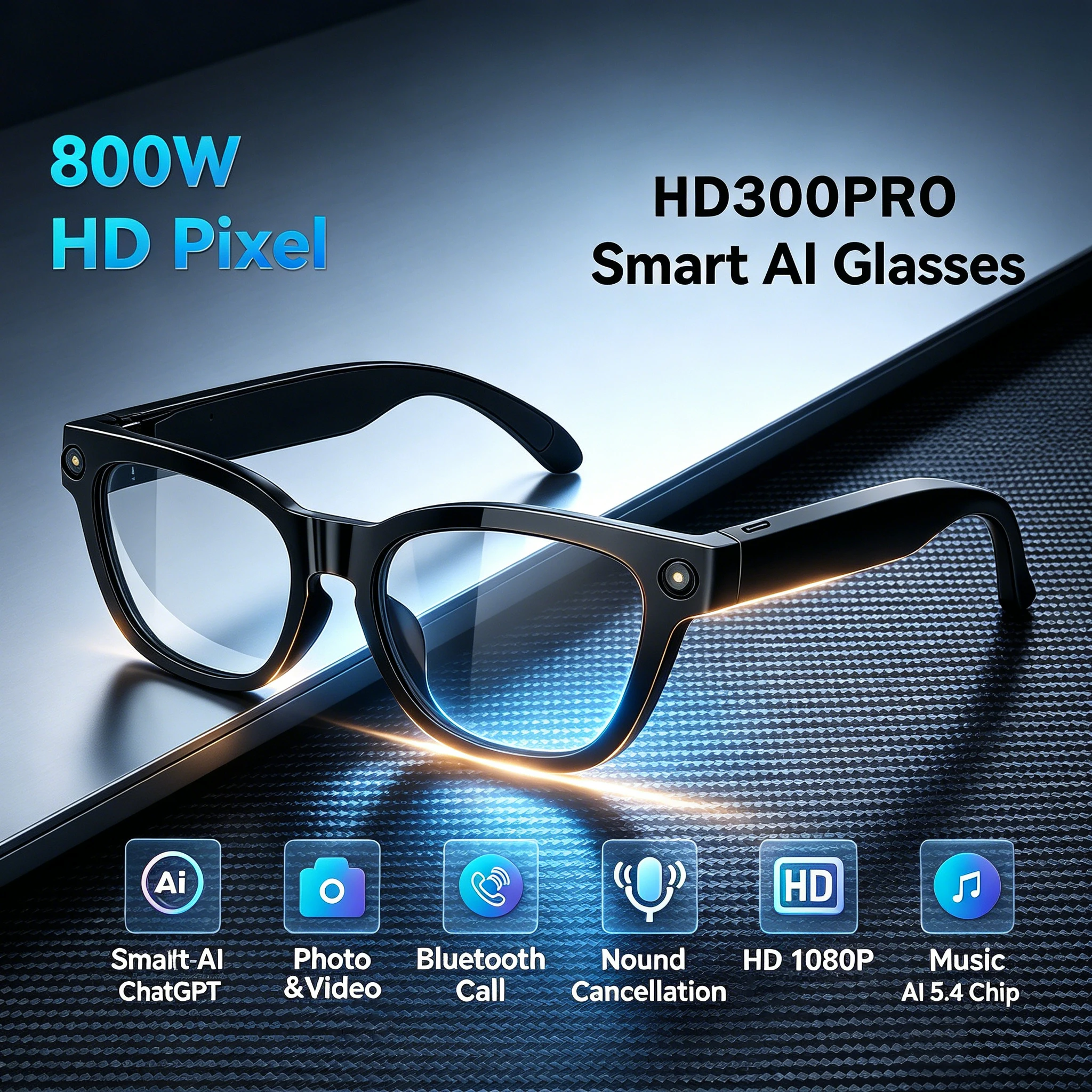 

Умные очки 2026 с камерой 800W, ИИ, функцией перевода, записью фото и видео, Bluetooth 5.4, водонепроницаемые, для звонков, смарт-солнцезащитные очки