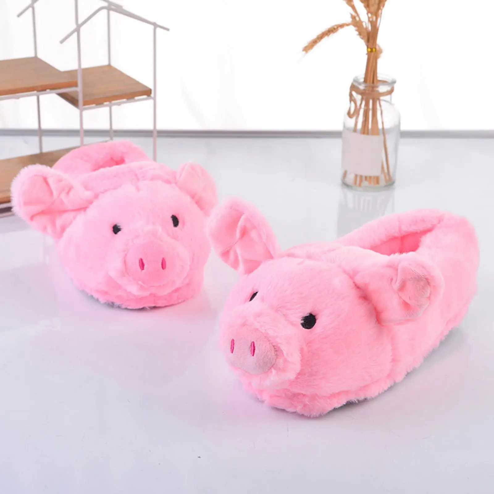 Plush Comfort Pink Pig Slippers Ins Style Cute Pig Animal Cartoon Plush Slippers Non-Slip Furry Shoe