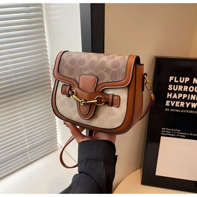 

Designer style bag - 202 best-selling high-end wide shoulder strap saddle bag with retro print stylish crossbody bag