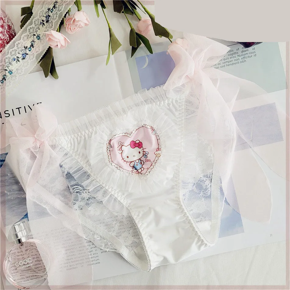 1pcs  for Hello Kitty  Underpant  Cute Women Briefs Kawaii Sexy Lace Panties Cartoon Transparent Low-waist Comforts Female