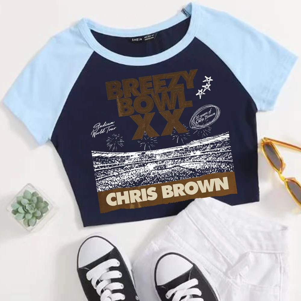 Chris Brown Breezy Bowl XX Tour Crop Tops T-Shirt Damen Mädchen Mode Shirt Fans Geschenk