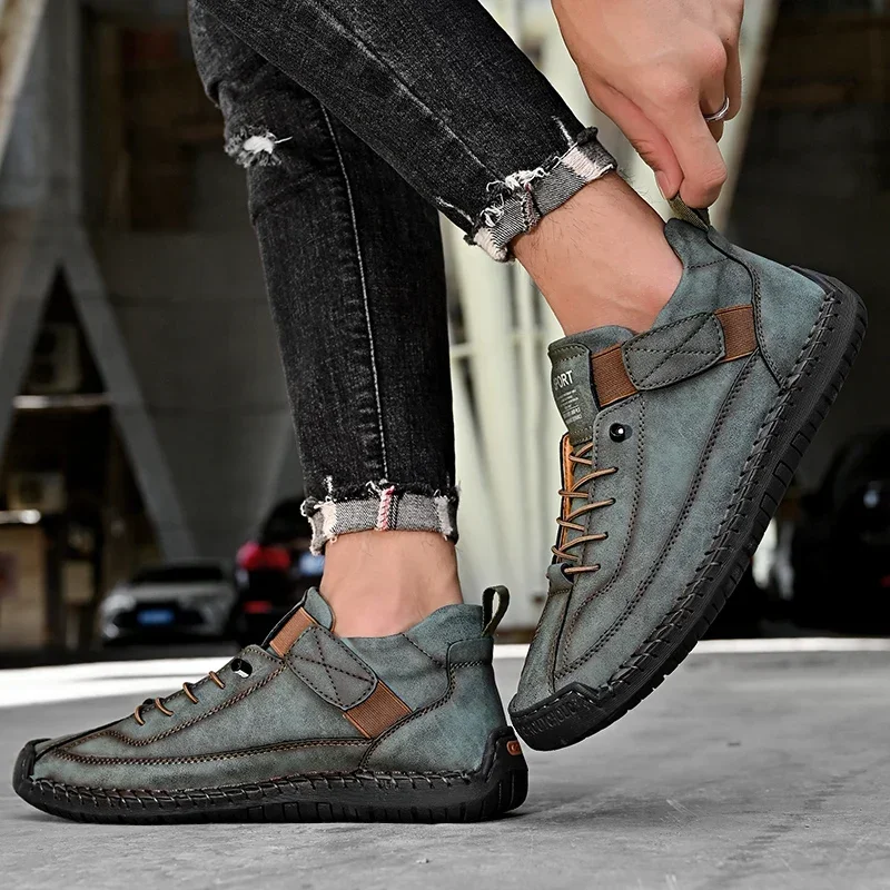 Outdoor Light Non-slip Walking Casual Men Big Size 47 48 Slip-On Driving Loafers Hand-stitched Leather Shoes for Men
