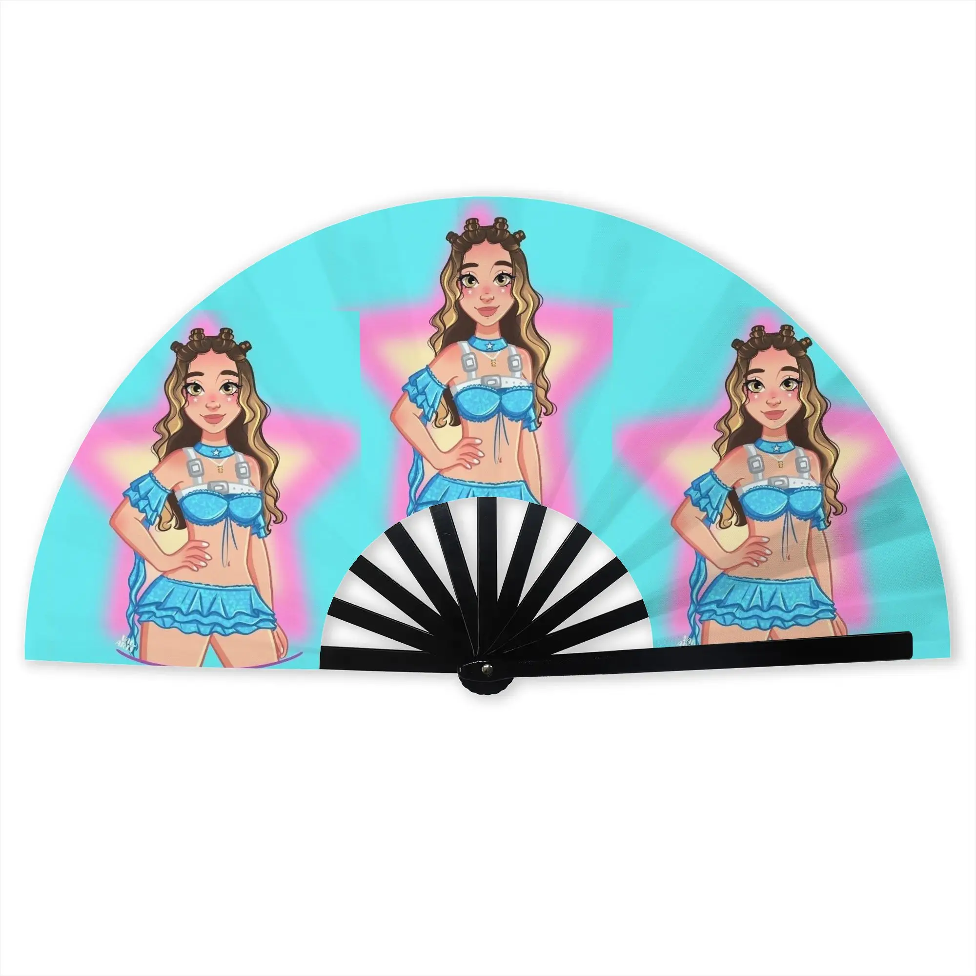 Customized E-Emilia Mernes  Portable Pocket Fan Camping Mp3 Singer Polyester Folding Fan Chinese Dance Handheld Cooling Fans