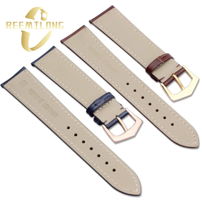 First layer cowhide watch strap For Patek Philippe 18mm 19mm 20mm Black brown white blue watchband silver rose gold pin buckle
