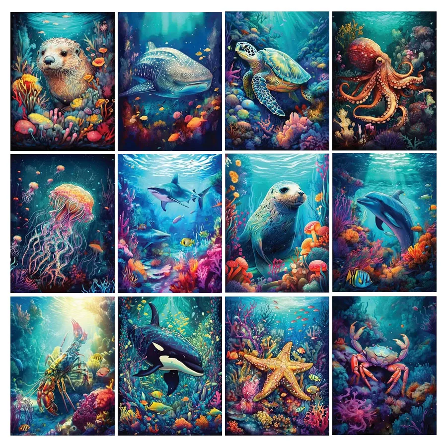 Diy Full Mosaic Art Dolphin Turtle And Jellyfish Diamond Painting New Collection Marine Animals Rhinestone Embroidery Picture