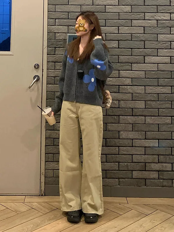 

Ретро-джинсы женские расклешенные цвета хаки, с низкой посадкой, свободные, прямые, широкие штанины, длинные брюки, осенняя новинка, бренд Sle PmORh