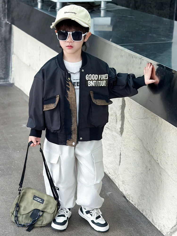 

Cool Boys Baseball Jaet Spring Autumn Faionable Trendy Kids Clothing Breathable Long Sve Zipper Closure No Hat