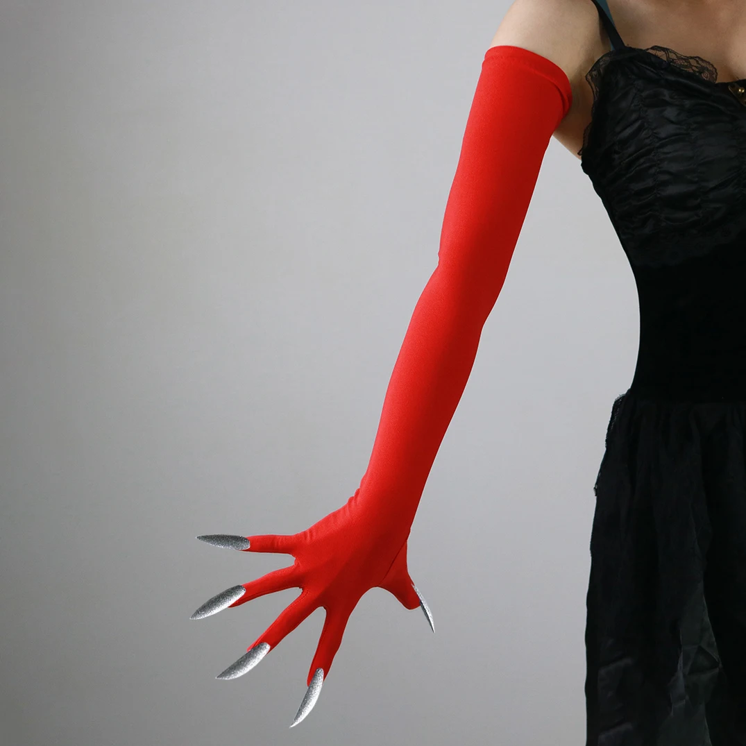 60cm Nagelhandschuhe Lange Geisterkrallen Rot-Weiß Dämon Halloween Party Cosplay Kleidungszubehör Requisiten Hexe Gothic Elastisch Dehnbar – Detail 8