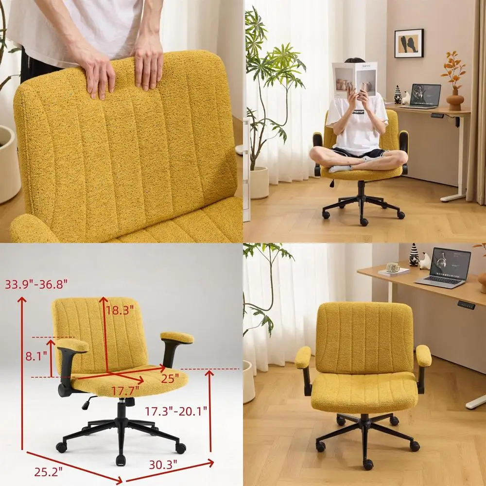 

Кресло с регулируемыми подлокотниками и поворотным механизмом, офисное кресло с широким сиденьем, подходит для дома и офиса, для туалетного столика, спальни, с обивкой из звездного шенилла