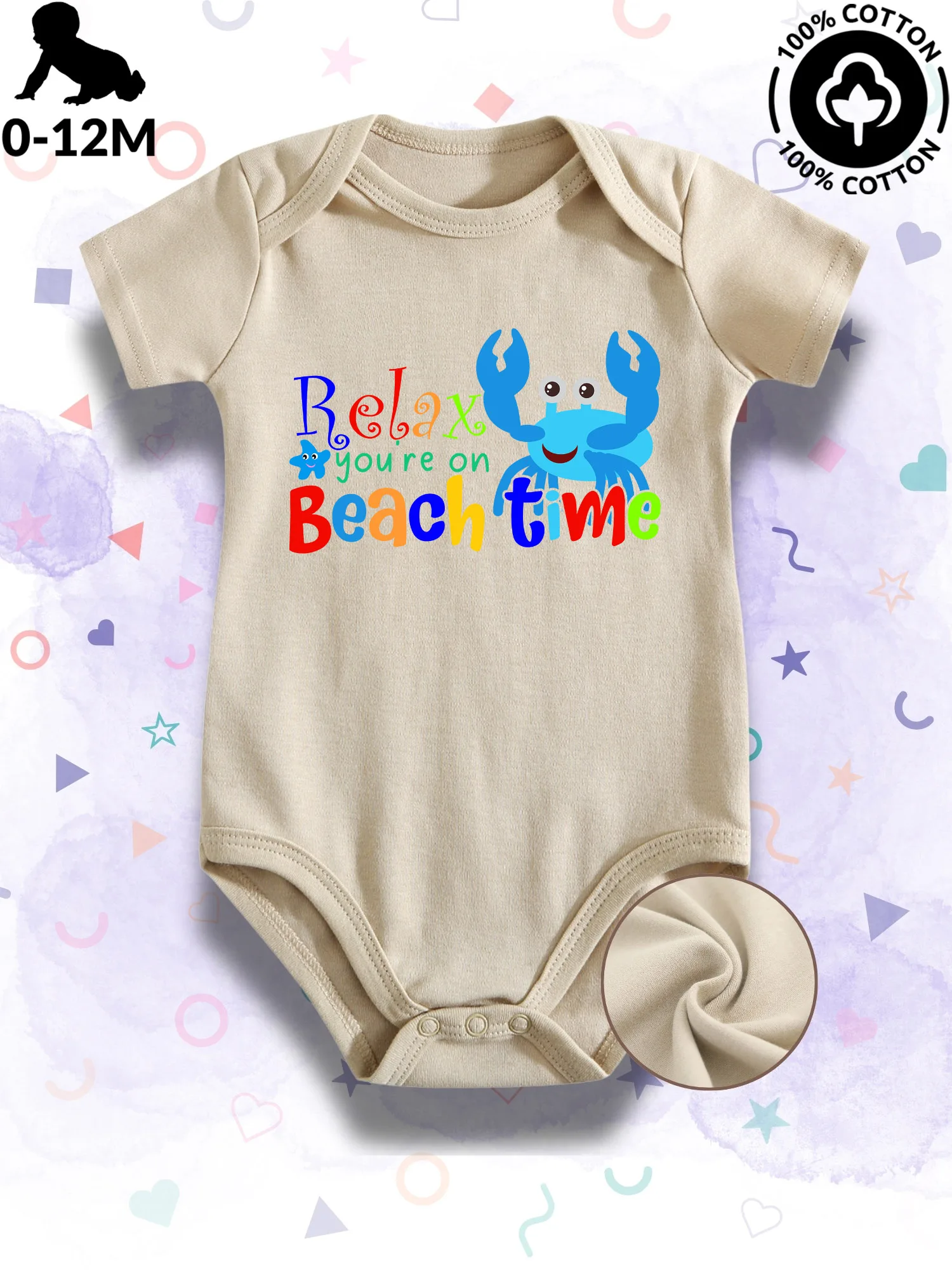 

Детский комбинезон-боди унисекс Relax You're On Beach Time, 100% хлопок, мягкий, всесезонный, бежевый, для ползания, 190 г/м²