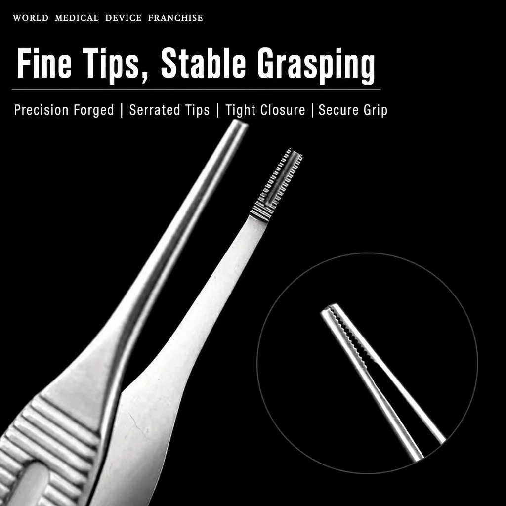 Premium Stainless Steel 9x9 Adson Brown Forceps Meticulous Tissue Handling NonSlip Grip Toothed Tip Skin Edges, Vessels