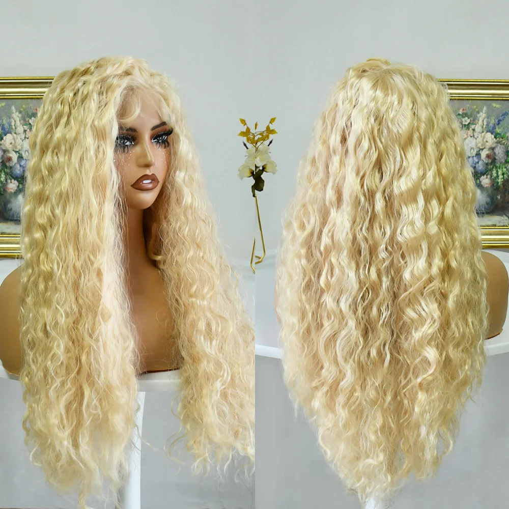 شقراء فضفاضة موجة عميقة الدانتيل الجبهة 13x4 شعر مستعار للنساء السود موجة المياه شعر مستعار اصطناعي مع شعر الطفل ألياف مقاومة للحرارة غلويليس