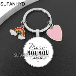 French Merci Nounou Key Chains House Thank You Nanny Keychain Glass Lovely Thanks Gift for Nanny