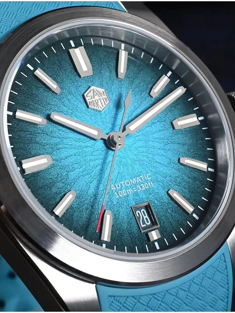 San Martin 36/39/42mm JianZhan Inspired Design Men Dress Watch 9015 Curved FKM Rubber Strap Sapphire Reloj Luminous SN0144GS/X/L
