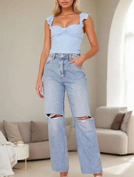 

Slim Fit Women's Camisole Summer Fresh and Sweet Girl Low Cut V-Neck Sleeveless Backless Camisole Top Suitable for Daily Use